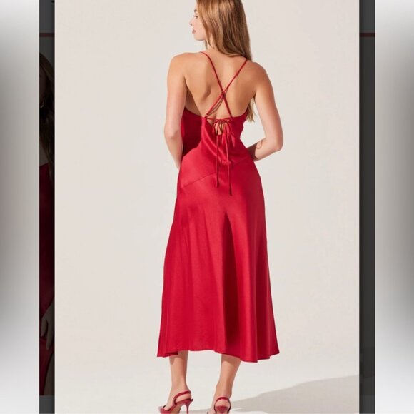 NWT! Astr the Label Gaia Cowl Neck Satin Midi dress sz XS event cocktail flaws - Picture 3 of 16